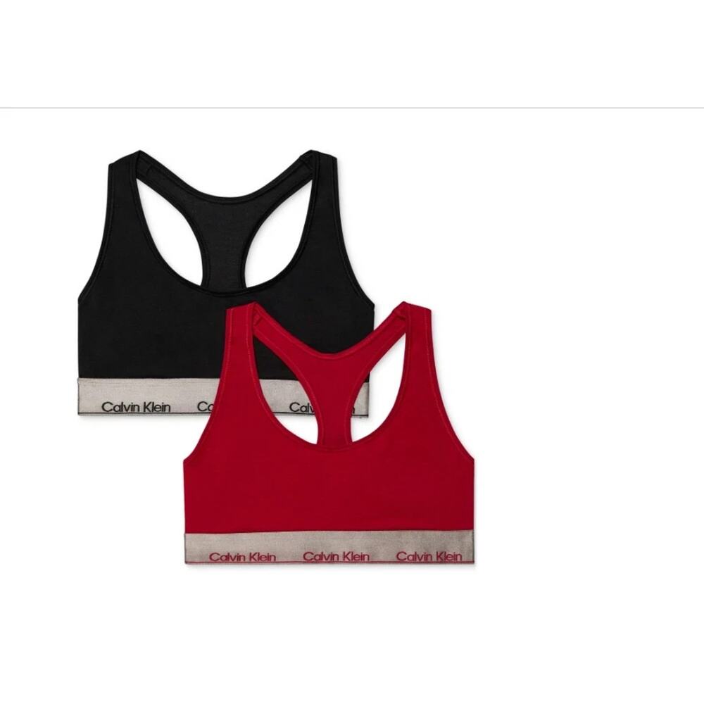 Calvin Klein Women 2-Pk. Modern Cotton Unlined Bralette, Black/RED Size Xs 1211